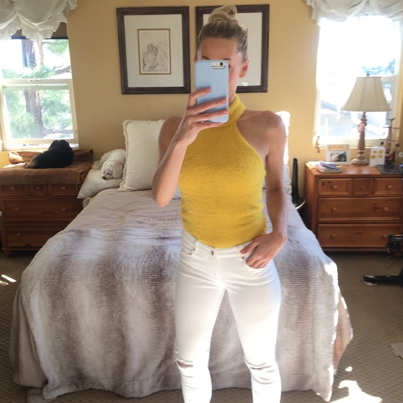 FUZZY YELLOW 90’s Inspired HALTER TOP Small S NEW - Picture 2 of 8